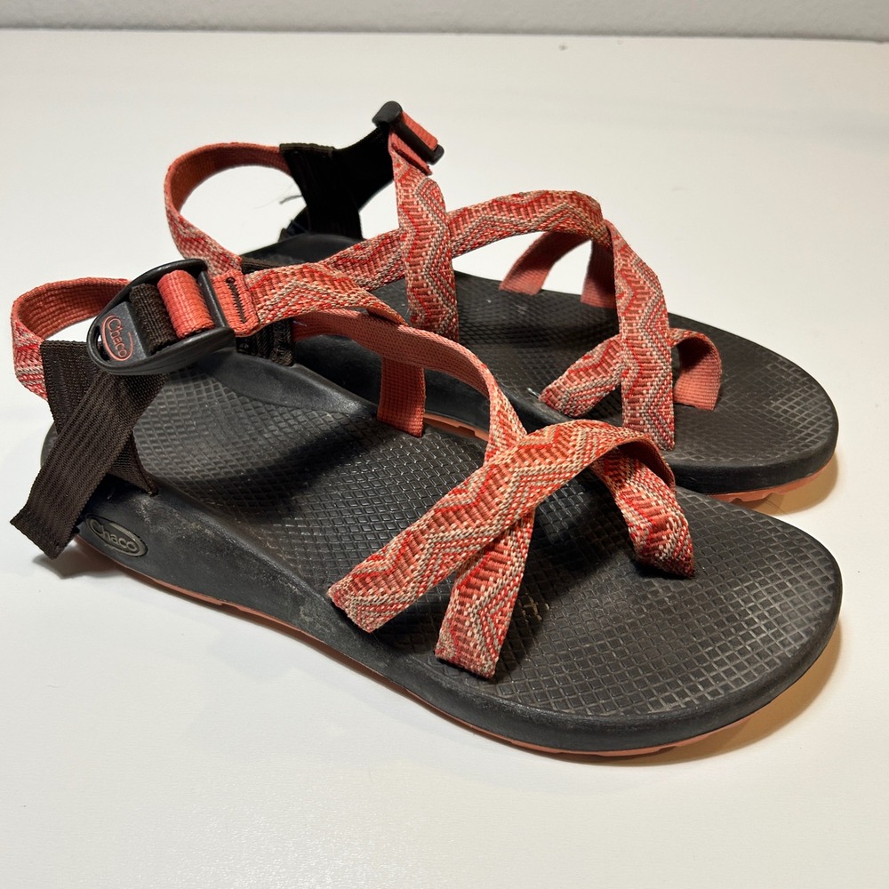 Chaco Z Cloud 2 Sandals Womens 11 Orange Pink Chevron Strappy Toe Loop J105426